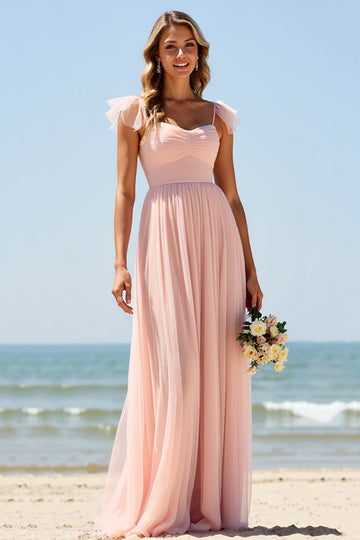Blush A Line Long Boho Bridesmaid Dress with Slit